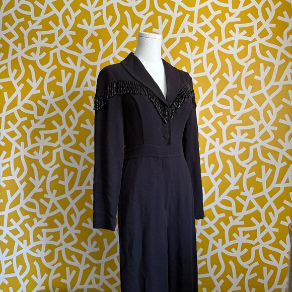 & Other Stories Los Angeles Atelier Black Beaded Long Sleeve Western Jumpsuit: 4 - Picture 7 of 10